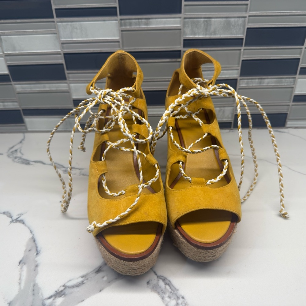 Tory Burch Yellow Platform Sandals with Gladiator Design